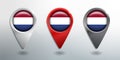 3D Pointer, Tag and Location Marker with Round Flag Nation of Netherlands White, Red and Grey Glossy Model Royalty Free Stock Photo