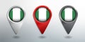 3D Pointer, Tag and Location Marker with Round Flag Nation of Nigeria White, Red and Grey Glossy Model Royalty Free Stock Photo