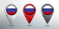3D Pointer, Tag and Location Marker with Round Flag Nation of Russia White, Red and Grey Glossy Model