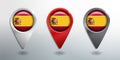 3D Pointer, Tag and Location Marker with Round Flag Nation of Spain White, Red and Grey Glossy Model Royalty Free Stock Photo