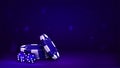 3d poker chips and dice in blue. A concept for a casino on a glowing bright background Royalty Free Stock Photo