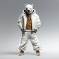 3d Polar Bear Hip Hop Photo: Full Body, Dark White And Amber