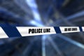 3D police line tape against defocussed background Royalty Free Stock Photo