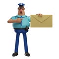 3D Police Officer Cartoon Character with a brown envelope