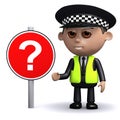 3d Police officer with question mark road sign Royalty Free Stock Photo