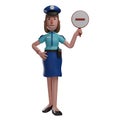 3D Police Woman Cartoon Picture holding a Stop Sign Royalty Free Stock Photo