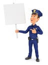 3d policeman holding blank sign board