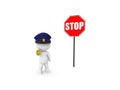 3D Policeman next to red stop sign