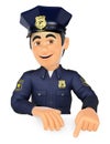 3D Policeman pointing down. Blank space