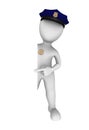 3d policeman pointing finger to empty board. 3d illustration.