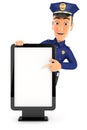 3d policeman pointing to blank billboard