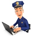 3d policeman working on laptop