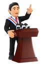 3D Politician giving a speech of investiture. President