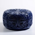 3d Polyester Pattern Decorated Round Blue Ottoman