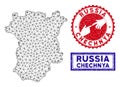 Polygonal Wire Frame Chechnya Map and Grunge Stamps