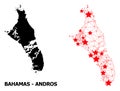 2D Polygonal Map of Bahamas - Andros Island with Red Stars