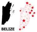 2D Polygonal Map of Belize with Red Stars