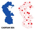 2D Polygonal Map of Caspian Sea with Red Stars