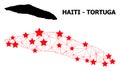 2D Polygonal Map of Haiti Tortuga Island with Red Stars