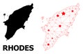 2D Polygonal Map of Rhodes Island with Red Stars