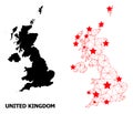 2D Polygonal Map of United Kingdom with Red Stars