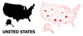 2D Polygonal Map of USA and Alaska with Red Stars