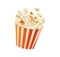3d popcorn icon. Realistic salted and sweet popcorn grains and fluffy pieces. Pop corn vector render object. Cinema 3D