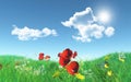 3D poppies in a grassy landscape Royalty Free Stock Photo