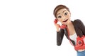 3d portrait cartoon woman talking on retro phone