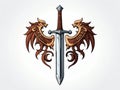 2d portrait of a sword medieval crest isolated in whit ai generated Royalty Free Stock Photo