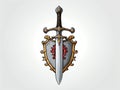 2d portrait of a sword medieval crest isolated in whit ai generated Royalty Free Stock Photo