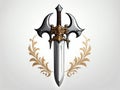 2d portrait of a sword medieval crest isolated in whit ai generated Royalty Free Stock Photo