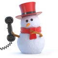 3d Posh snowman answers the phone Royalty Free Stock Photo