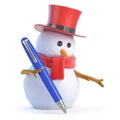 3d Posh snowman writing Royalty Free Stock Photo