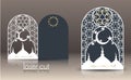 3d postcard layout with Islamic Oriental pattern for laser cutting paper. Indian heritage, Arabesque, Persian motif Royalty Free Stock Photo