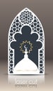 3d postcard layout with Islamic Oriental pattern for laser cutting paper. Indian heritage, Arabesque, Persian motif Royalty Free Stock Photo