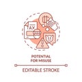 2D potential for misuse red line icon concept