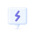 3D Power icon on Speech bubble. Lightning glyph icon. Can be used for many purposes.
