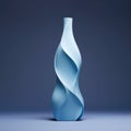 Award-winning Blue Vase With Twisted Design And Volumetric Lighting