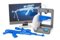 3d printed firearms concept, 3D rendering Royalty Free Stock Photo