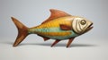 Gray And Orange Decorative Fish Model: A Photorealistic Rendering In Dark Gold And Cyan