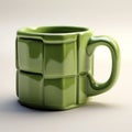 3d Printed Green Coffee Mug With Voxel Art Style