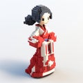 3d Printed Japanese Lady In Voxel Art Style With Traditional Kimono