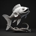 3d Printed Koi Fish In Greyscale - Detailed Character Design