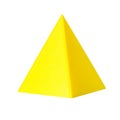 3d printed model of pyramide from yellow printer filament. Isolated on white.