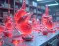 3D-printed organs on sterile table. Futuristic biotech lab where artificial human organs are printed layer by layer