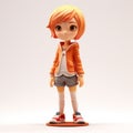 3d Printed Shoujo Manga Style Figurine Of A Girl In Orange Jacket