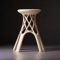 3d Printed Stool In Die Brucke Style: White, Vray Tracing, Antoni Gaudi Influence