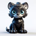 Charming Cartoonish Black Kitten Figurine With Blue Eyes
