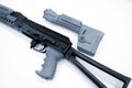 3D printed weapon parts. Assembly weapons rifle, parts printed on 3D printer